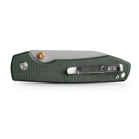Vosteed Raccoon Top Liner Lock A2904 - 3.25" 14C28N Stonewashed Blade, Green Micarta Handle