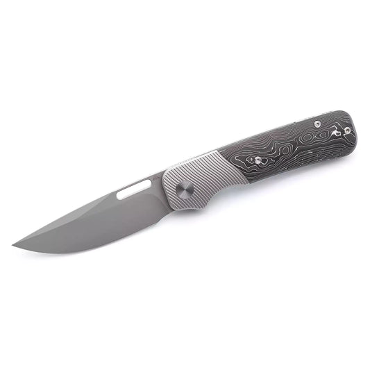 Miguron Ameight Knives Flix II - 3.25" S90V Blade, Silver Carbon Fibre Titanium Handle