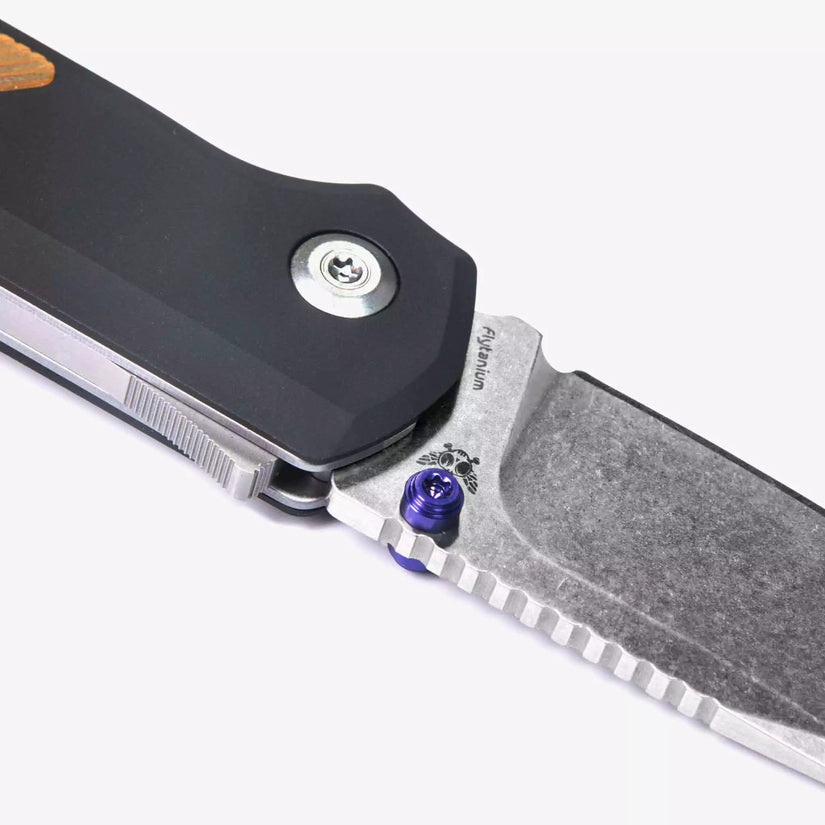 Flytanium Arcade Ultem FLY-1251 - 3.2" S35VN Stonewashed Drop Point Blade, Black/Ultem Aluminium Handles