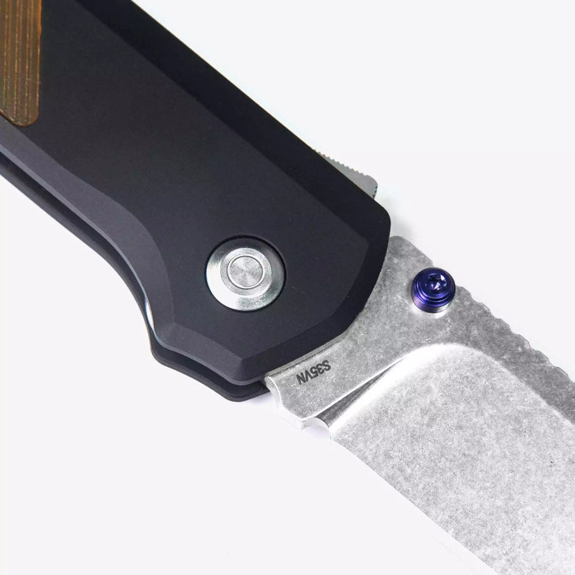 Flytanium Arcade Ultem FLY-1251 - 3.2" S35VN Stonewashed Drop Point Blade, Black/Ultem Aluminium Handles