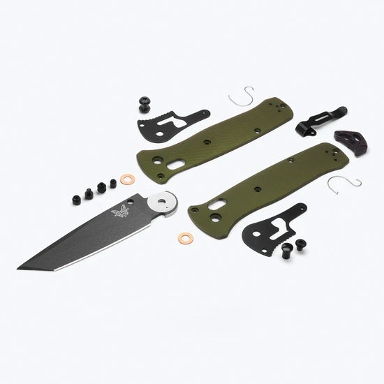Benchmade Bailout 537GY-1 - M4 Grey Cerakote Tanto Blade, Woodland Green Aluminium Handles