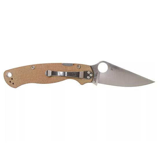 Spyderco Para Military 2 'Cru-Carta' C81MPCW2 - 3.47" CruWear Satin Blade, Brown Canvas Micarta