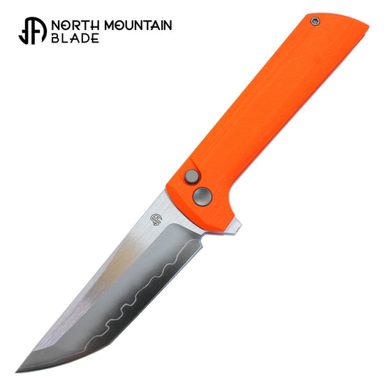 North Mountain Blade Chop 2 G10 - 3.4" SLD-Magic Steel San Mai Tanto Blade, Orange G10 Handle