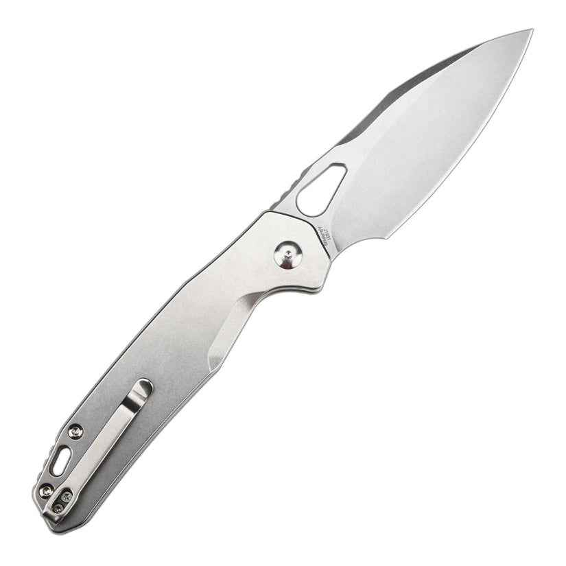 CJRB Frack - 3.9" AR-RPM9 Stonewashed Drop Point Blade, Grey Steel Handles - J1931ST