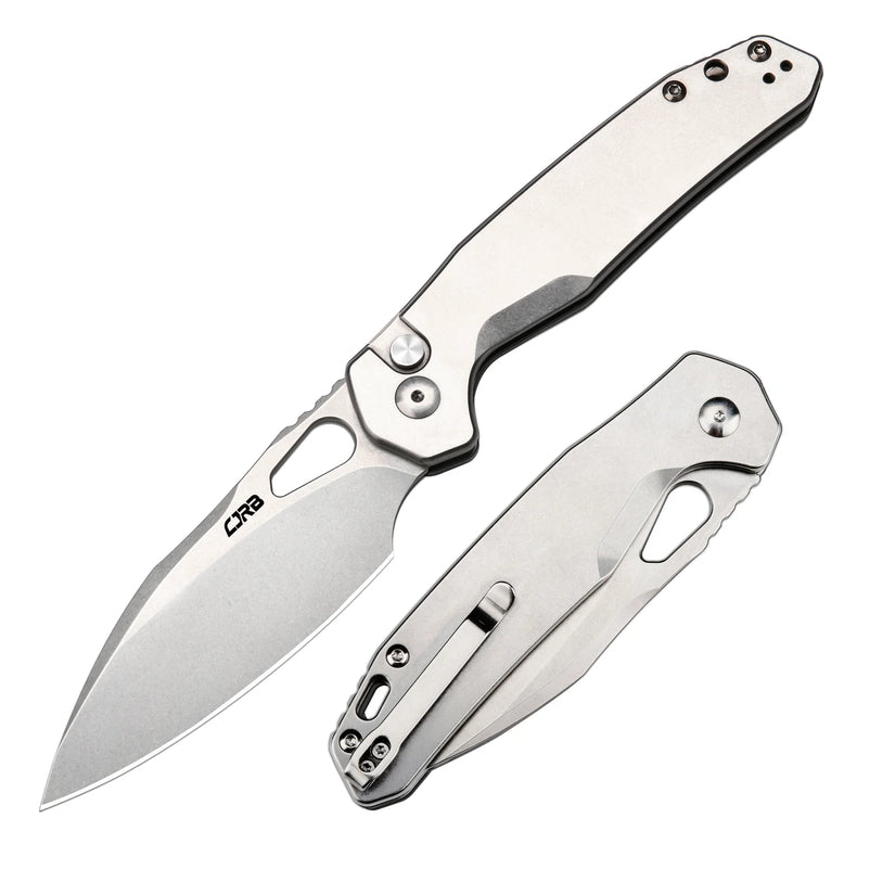 CJRB Frack - 3.9" AR-RPM9 Stonewashed Drop Point Blade, Grey Steel Handles - J1931ST