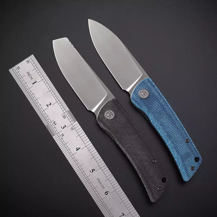 Petrified Fish Flavorist PFE05DMP - 3.15" K110 Satin Cleaver Blade, Black Micarta Handle, Front Flipper