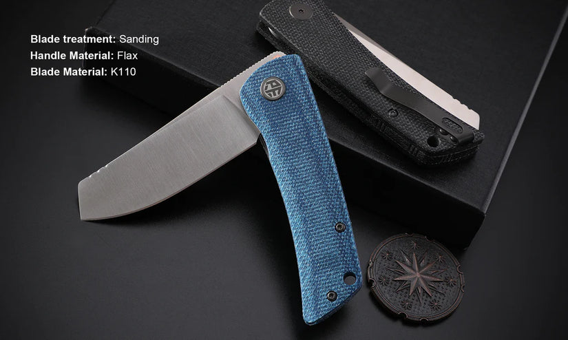 Petrified Fish Flavorist PFE05DMP - 3.15" K110 Satin Cleaver Blade, Black Micarta Handle, Front Flipper