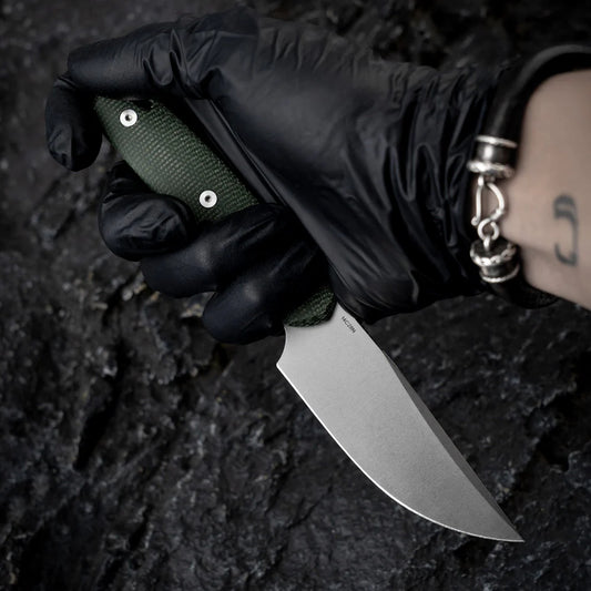 Olitans Fixed Blade G063 - 3.46" 14C28N Stonewashed Blade, Green Micarta Handle