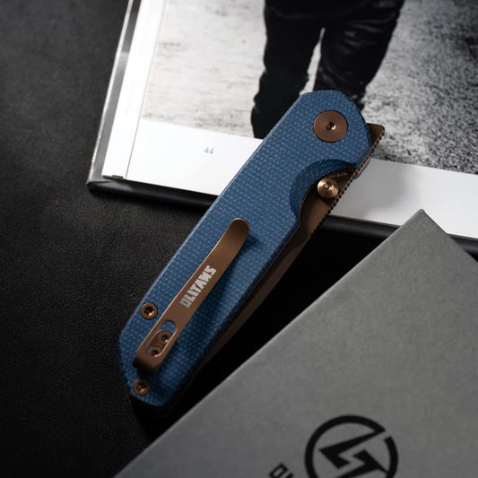 Olitans Lemon Shark G071 - 3.27" 10Cr15Mov Rose Gold Blade, Blue MIcarta Handle