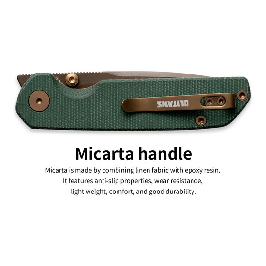 Olitans Lemon Shark G071 - 3.27" 10Cr15Mov Rose Gold Blade, Green Micarta Handle