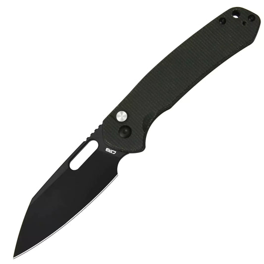 CJRB Pyrite Wharncliffe Green Micarta - 3.11" AR-RPM9 Black Wharncliffe Blade, Green Micarta Handles - J1925ABMGN