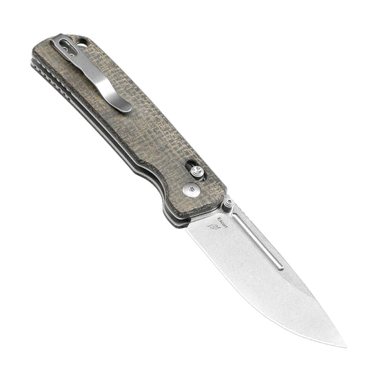 Kizer Escort - 3.31" 154CM Stonewashed Blade, Clutch Lock, Green Micarta Handle - V4481C2