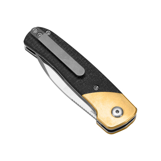 Kizer Gavel - 2.88" 154CM Satin Blade, Brass and Micarta Handle - V3661C1