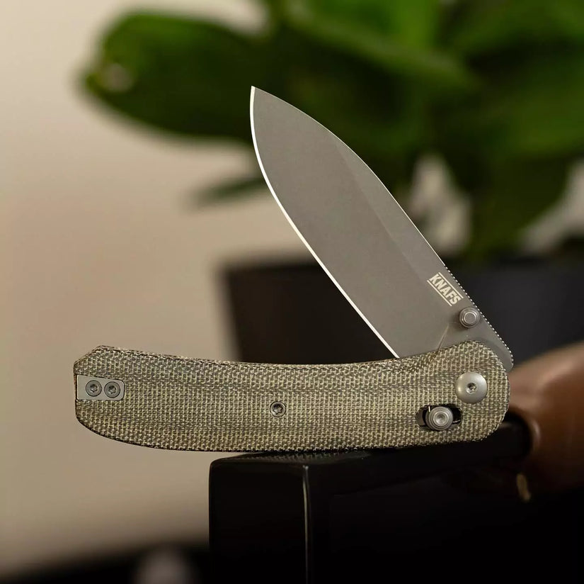 Knafs Lander 2 - 3.25" S35VN Light Stonewashed Blade, Green Micarta Handles, Clutch Lock
