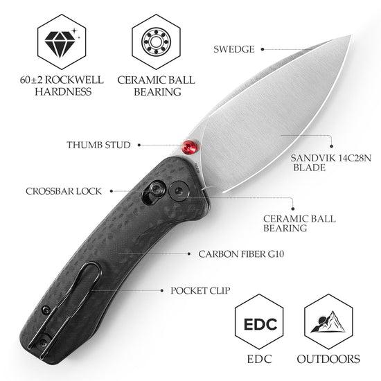 Trivisa Koala Plus-CG - 2.99" 14C28N Stonewashed Blade, Carbon Fibre G10 Handle
