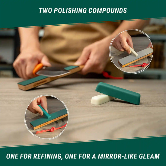 BeaverCraft LS9P2 - Pocket Dual-Sided Leather Paddle Strop & 2 Polishing Compounds