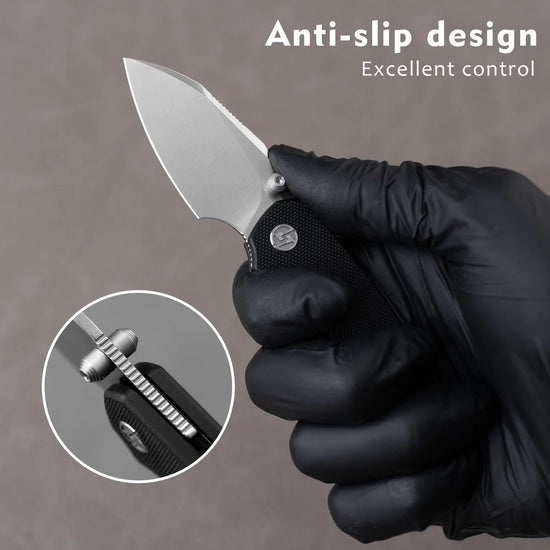 Olitans G057 - 2.36" 14C28N Satin Blade, Black G10 Handle