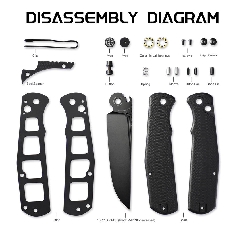 Petrified Fish Lis PFP14ODMDW - 3.78" 10Cr15coMoV Black Stonewashed, Orange GMascus Handle