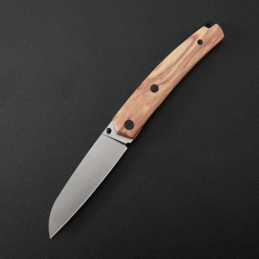 Petrified Fish Patte V2 PF719OWOS - 3.43" 14C28N Satin Blade, Olive Wood Handle