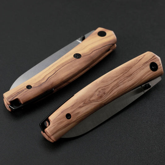 Petrified Fish Patte V2 PF719OWOS - 3.43" 14C28N Satin Blade, Olive Wood Handle
