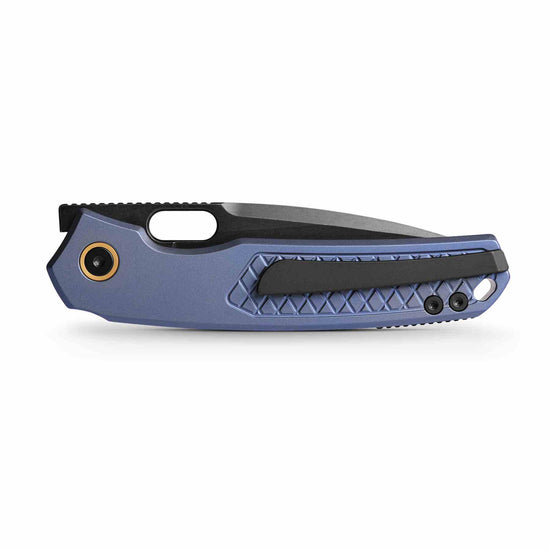 Vosteed Psyop A2205 - 3.32" Elmax Black Stonewash Blade, Blue Titanium Patterned Handle