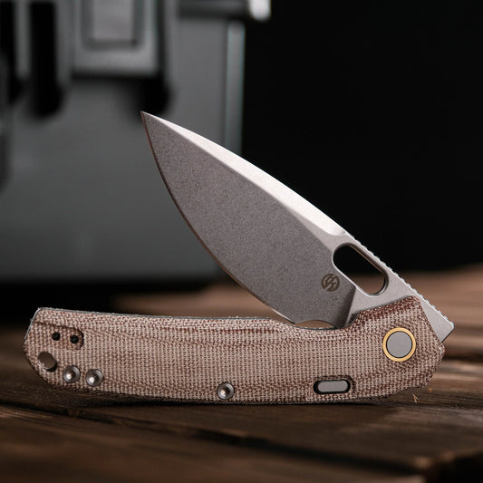 Vosteed Psyop A2210 - 3.32" Elmax Stonewashed Blade, Norplex UltreX Natural Micarta Handle