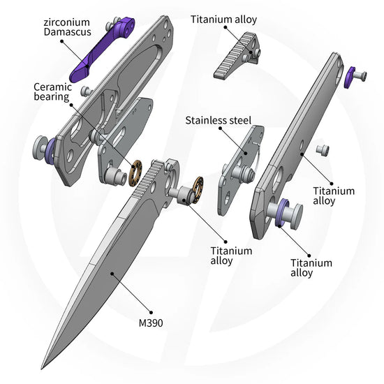 Olitans Ti-Aero T075 Brushed - 3.23" M390 Hand Brushed Blade, Titanium Handle & Zirconium Damascus