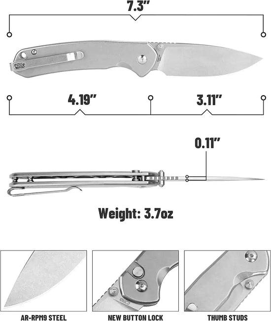 CJRB Pyrite Stonewash - 3.11" AR-RPM9 Stonewash Drop Point Blade, Stonewash Steel Handles - J1925ST