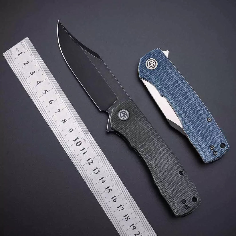 Petrified Fish Victor PFP03 - 3.58" K110 Black Stonewashed Blade, Green Micarta Handle, Flipper