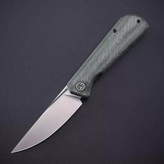 Petrified Fish Viking PFP07 - 3.62" K110 Satin Blade, Green Micarta Handle, Front Flipper