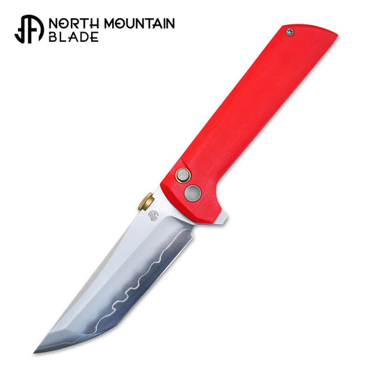 North Mountain Blade Chop 2 G10 Thumb Disk - 3.4" SLD-Magic Steel San Mai Tanto Blade, Red G10 Handle