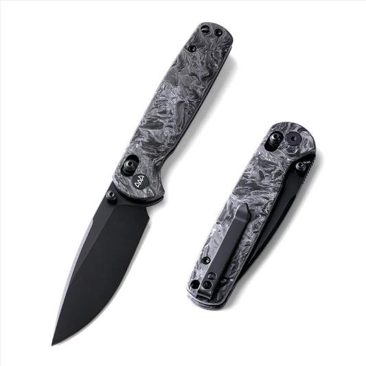 Wixco Drax WX10-B - 3.23" 14C28N Black PVD Blade, Grey Shredded Carbon Fibre Handle