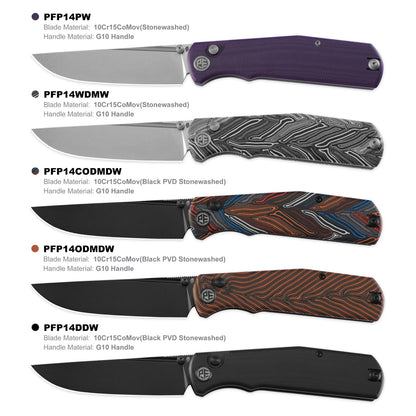 Petrified Fish Lis PFP14PW - 3.78" 10Cr15coMoV Stonewashed, Purple G10 Handle