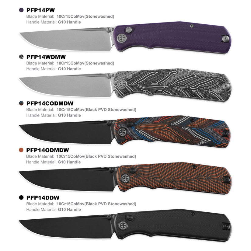 Petrified Fish Lis PFP14PW - 3.78" 10Cr15coMoV Stonewashed, Purple G10 Handle
