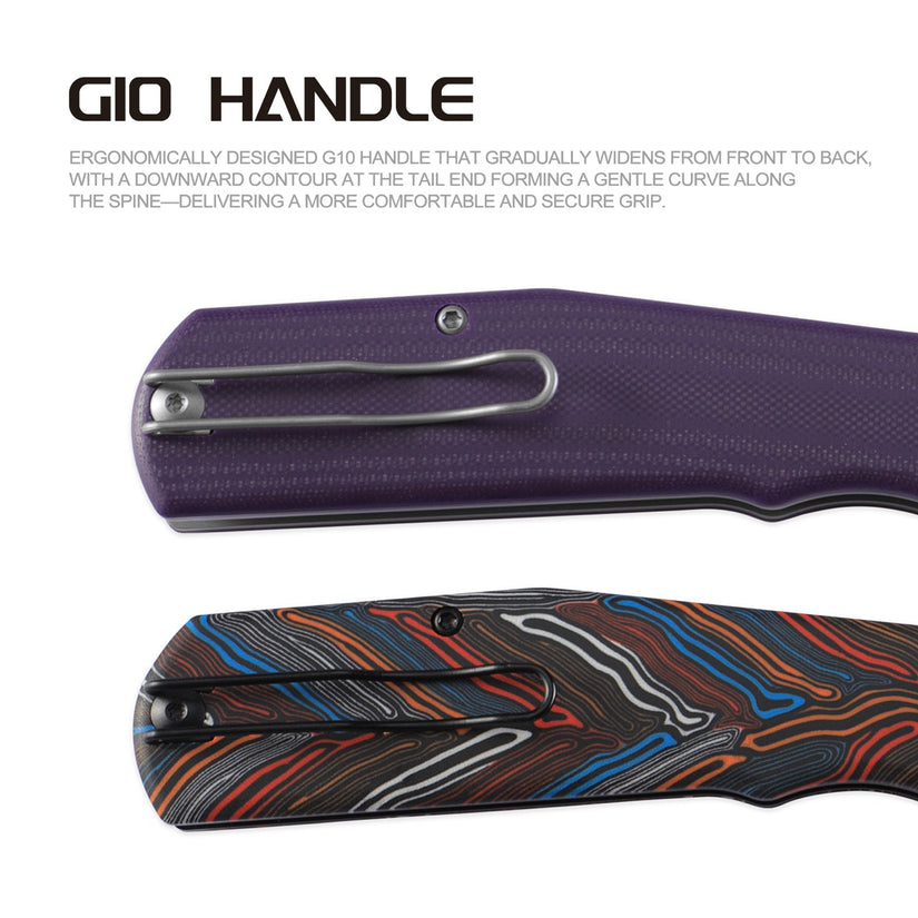 Petrified Fish Lis PFP14PW - 3.78" 10Cr15coMoV Stonewashed, Purple G10 Handle