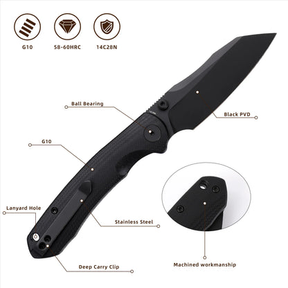 Wixco Axor WX15-A - 3.35" 14C28N Black PVD Blade, Black G10 Handle