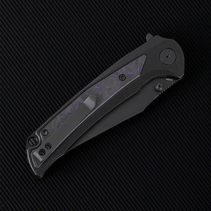 Wixco Scort WX14-A - 3.6" 14C28N Black PVD Blade, Black Aluminium with Purple Shredded Carbon Fibre Handle