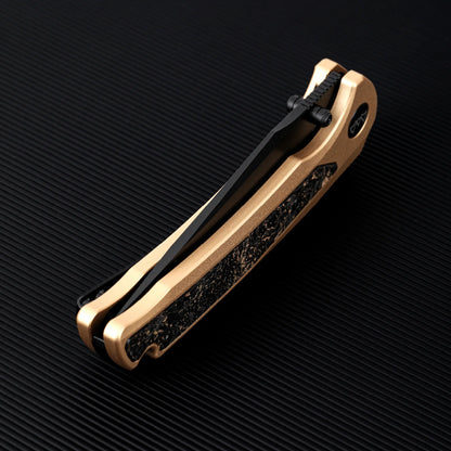 Wixco Scort WX14-B - 3.6" 14C28N Black PVD Blade, Gold Aluminium with Gold Shredded Carbon Fibre Handle