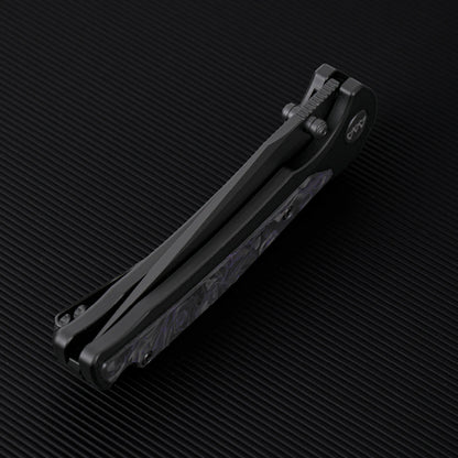 Wixco Scort WX14-A - 3.6" 14C28N Black PVD Blade, Black Aluminium with Purple Shredded Carbon Fibre Handle