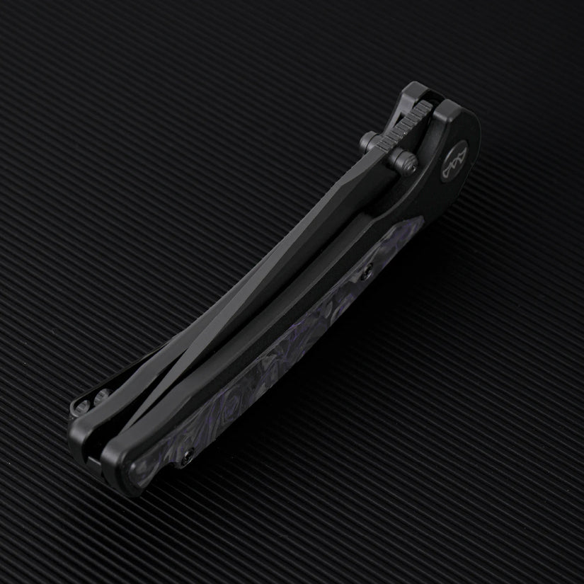Wixco Scort WX14-A - 3.6" 14C28N Black PVD Blade, Black Aluminium with Purple Shredded Carbon Fibre Handle