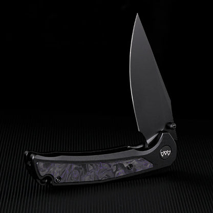 Wixco Scort WX14-A - 3.6" 14C28N Black PVD Blade, Black Aluminium with Purple Shredded Carbon Fibre Handle