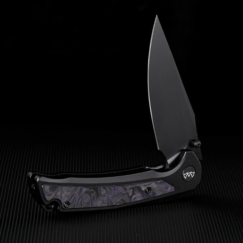 Wixco Scort WX14-A - 3.6" 14C28N Black PVD Blade, Black Aluminium with Purple Shredded Carbon Fibre Handle