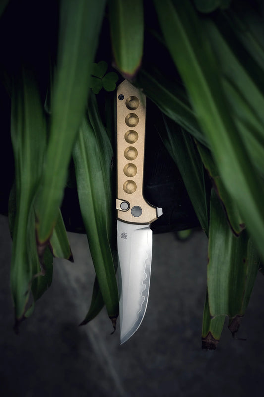 North Mountain Blade Chop 2 Bronze - 3.4" SLD-Magic Steel San Mai Tanto Blade, Bronze Holes Handle
