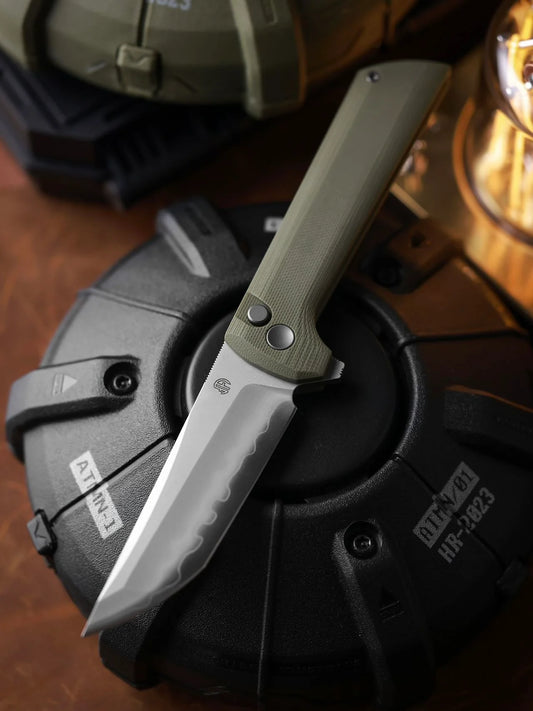 North Mountain Blade Chop 2 G10 - 3.4" SLD-Magic Steel San Mai Tanto Blade, Green G10 Handle