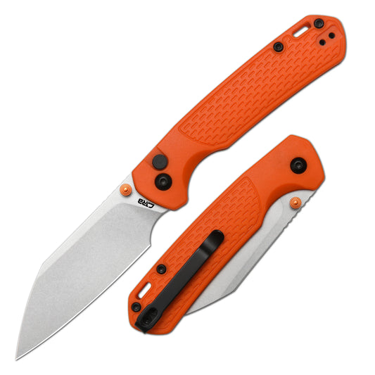 CJRB Pyrite Light - 3.34" AR-SFII Stonewash Wharncliffe Blade, Orange FRN Handles - J1945-OE