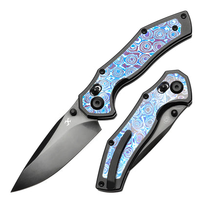 Kansept Apollo - 3.11" CPM-S35VN Mirror DLC Blade, Blackwash Titanium with Timascus Handle. K2107V5