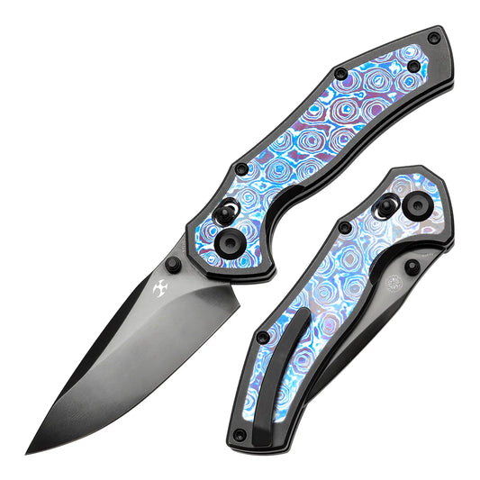 Kansept Apollo - 3.11" CPM-S35VN Mirror DLC Blade, Blackwash Titanium with Timascus Handle. K2107V5