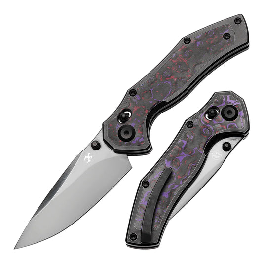 Kansept Apollo - 3.11" CPM-S35VN Mirror DLC Blade, Blackwash Titanium with Purple Haze FatCarbon Handle. K2107V4