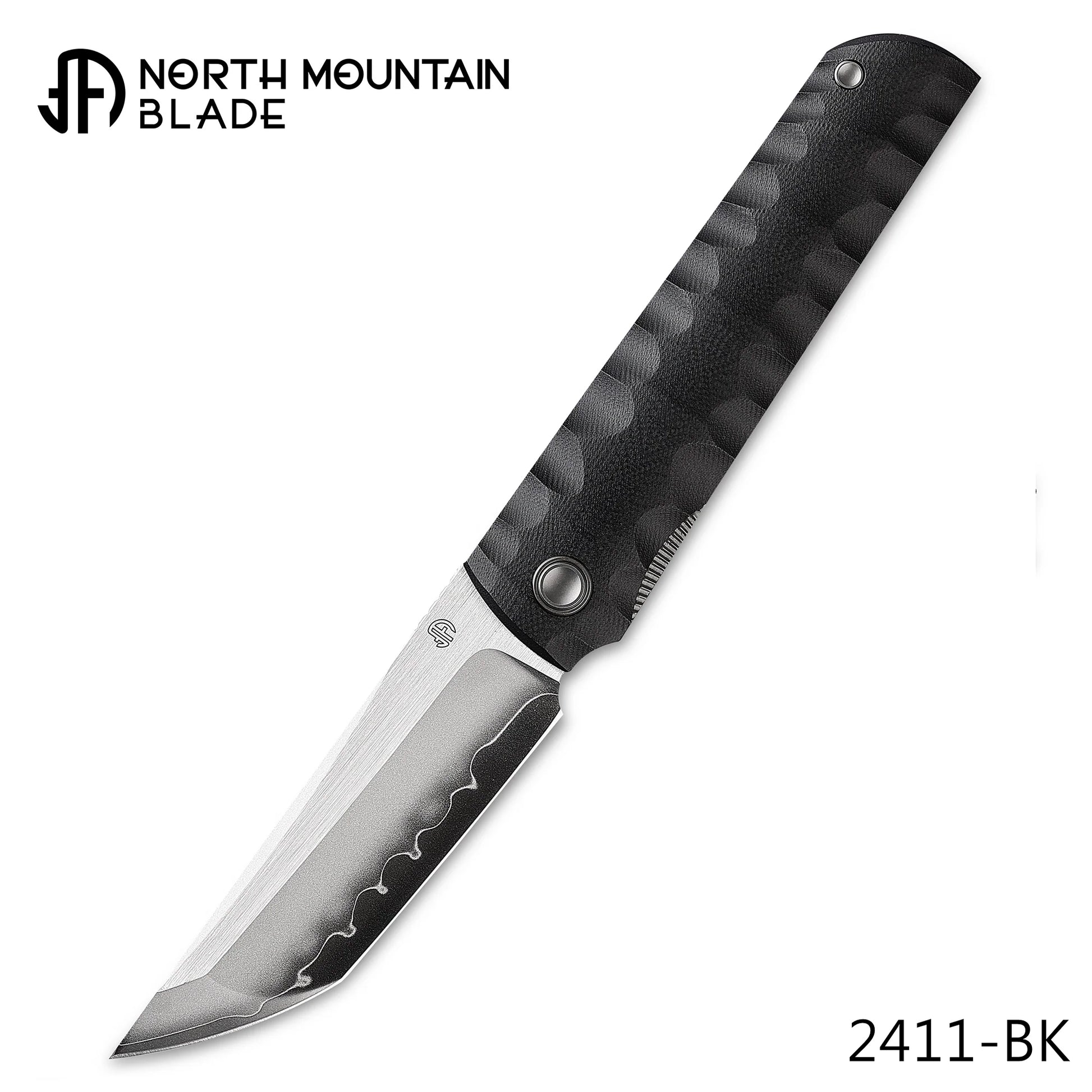 North Mountain Blade Kick Stop Chop Plus - 4" SLD-Magic Steel San Mai Tanto Blade, Black G10 Handle