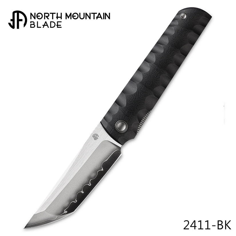 North Mountain Blade Kick Stop Chop Plus - 4" SLD-Magic Steel San Mai Tanto Blade, Black G10 Handle